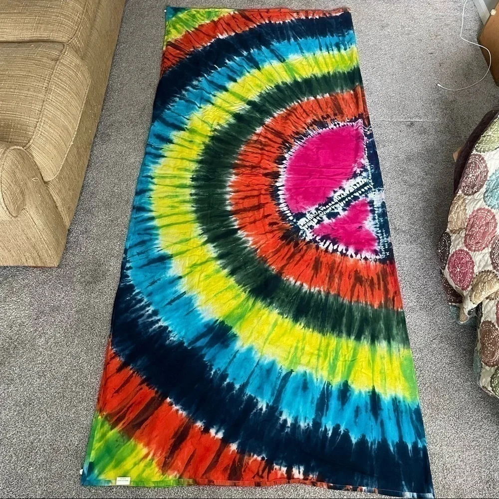 Tapestry Wall Decor Flag Rainbow Circle Tie Dye Peace Sign Pride Fair Trade